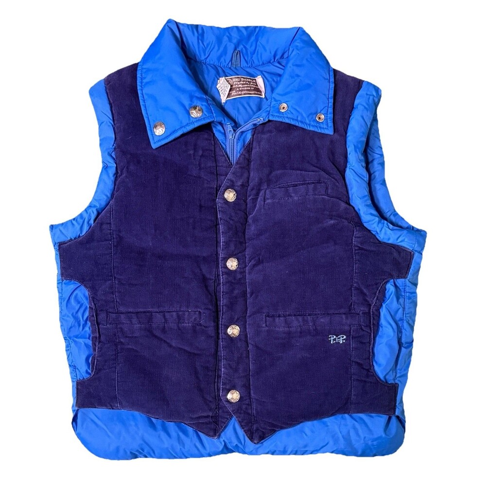 Vintage Ski Daddle Duck Down Men’s Blue Corduroy Puffer Vest Size Large‎